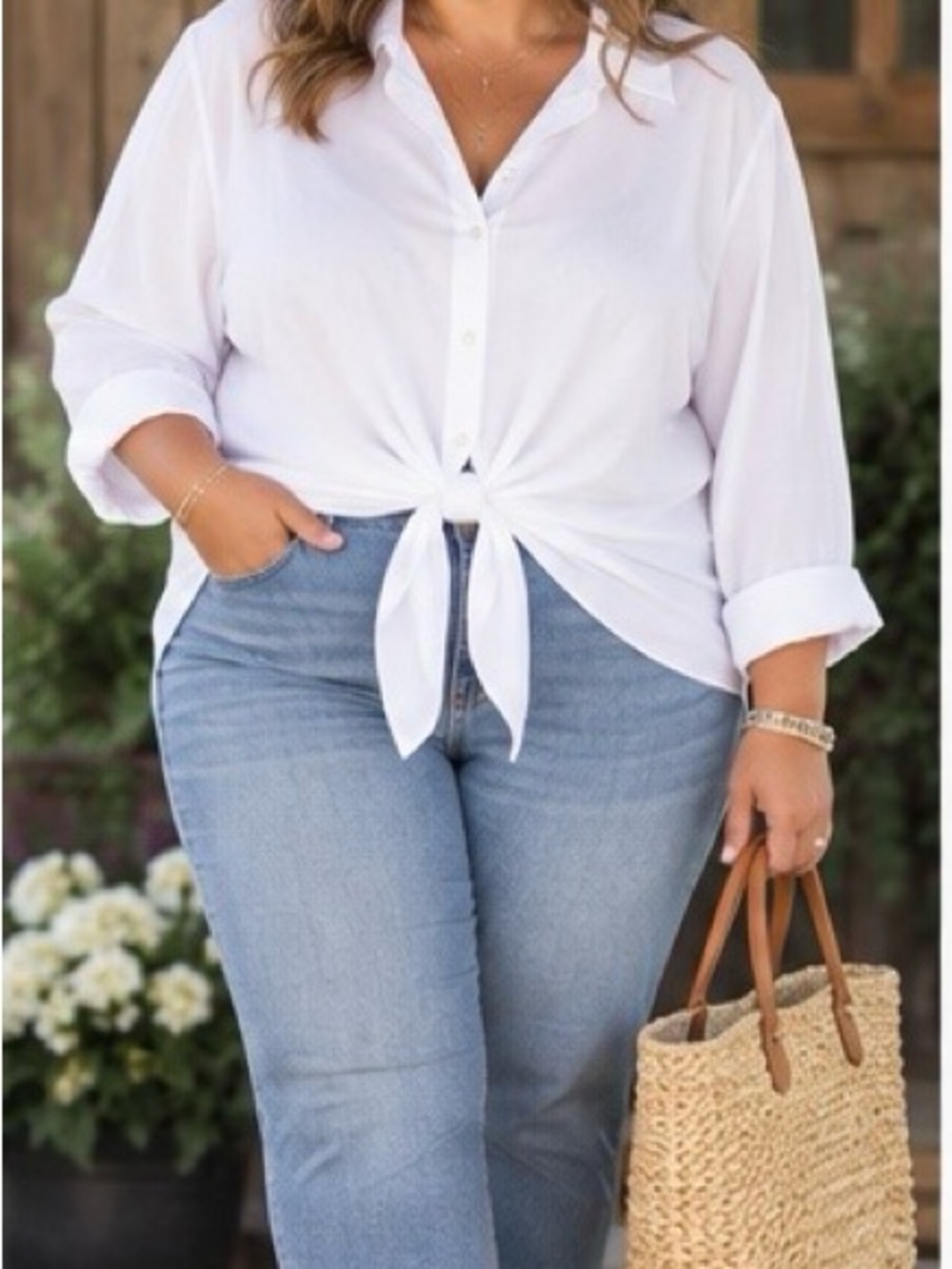 Classic White Tie-Front Button-Up Shirt - Women's Top